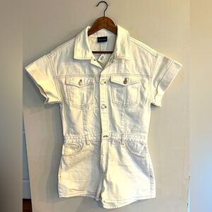MIOU MUSE Women’s White Short Sleeve Denim Romper Size L NEW